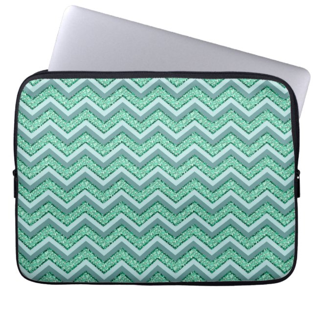 Faceted Emerald Chevron Pattern Laptop Sleeve (Front)