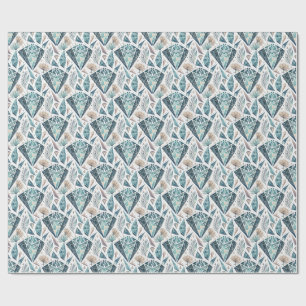 Faceted Gemstone Crystal & Floral Illustration Art Wrapping Paper