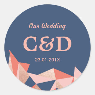 Faceted Geode Modern Geometric Wedding Monogram Classic Round Sticker