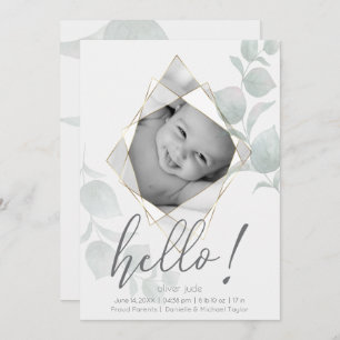 Faceted Photo Frame Eucalyptus Leaves Alabaster Invitation