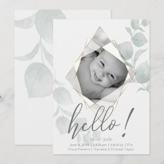 Faceted Photo Frame Eucalyptus Leaves Alabaster Invitation