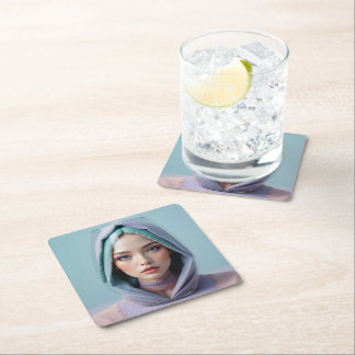 Faceted Sand Art Woman Square Paper Coaster