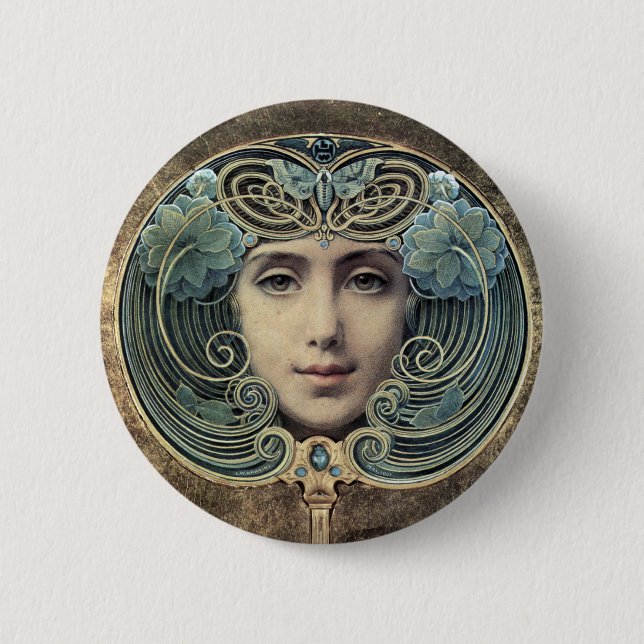 Fächer auf goldenem Grund by Louis Welden Hawkins 6 Cm Round Badge (Front)