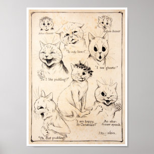 Facial Expressions of Various Cats, Louis Wain Poster