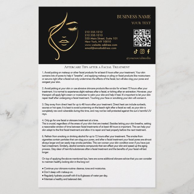 FACIAL TREATMENTS Aftercare flyer (Front)
