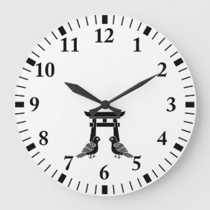 Facing doves and Torii Large Clock