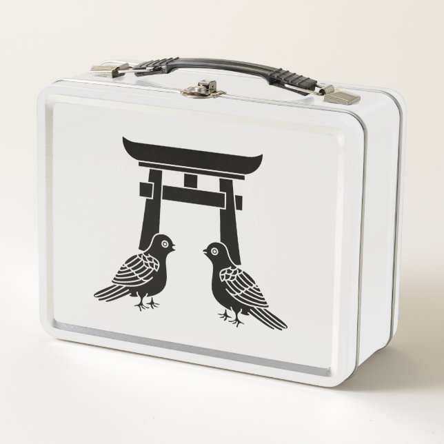 Facing doves and Torii Metal Lunch Box (Front)