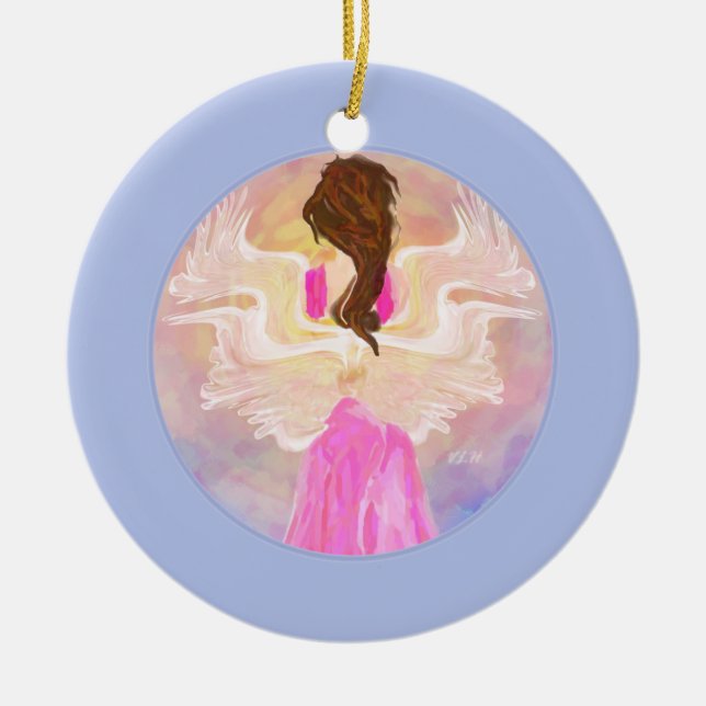 "Facing The Sun" Angel Art Ceramic Tree Decoration (Front)