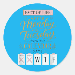 Fact Of Life Calendar Says What On Earth Humour Classic Round Sticker