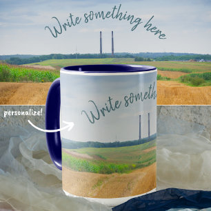 Factory chimneys with yellow field mug