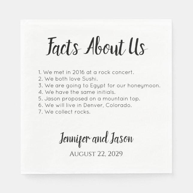 Facts About Us Fun Wedding Napkins  (Front)