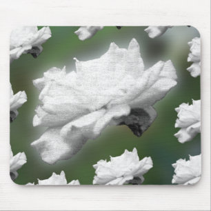 Fade to Green, white rose digital collage Mouse Mat
