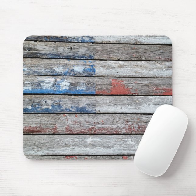 Faded American Flag on Wood Mouse Mat (With Mouse)
