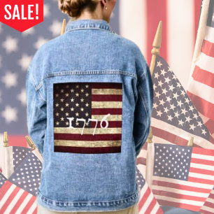 Faded American Flag Patriotic Denim Jacket