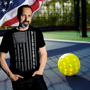 Faded American Flag Pickleball Black T-Shirt