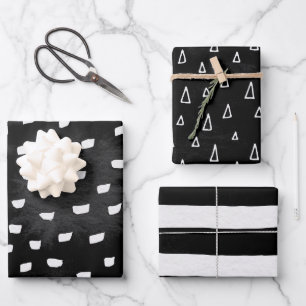 Faded Black White Doodle Shape Wrapping Paper Sheet