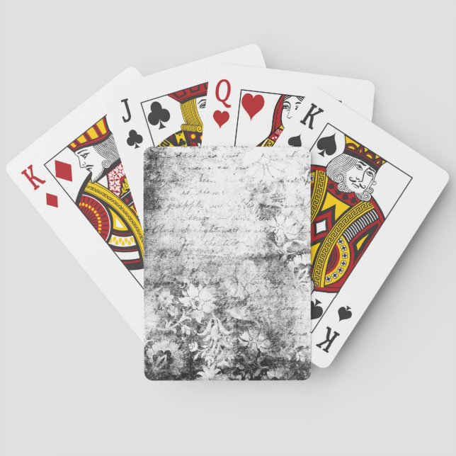 Faded Black & White Flowers Playing Cards (Back)
