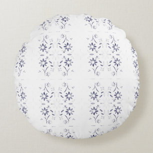 Faded Blue and White Floral Pattern Round Cushion