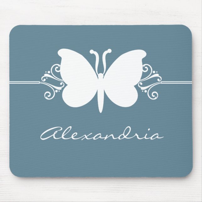 Faded Blue Butterfly Swirls Mousepad (Front)