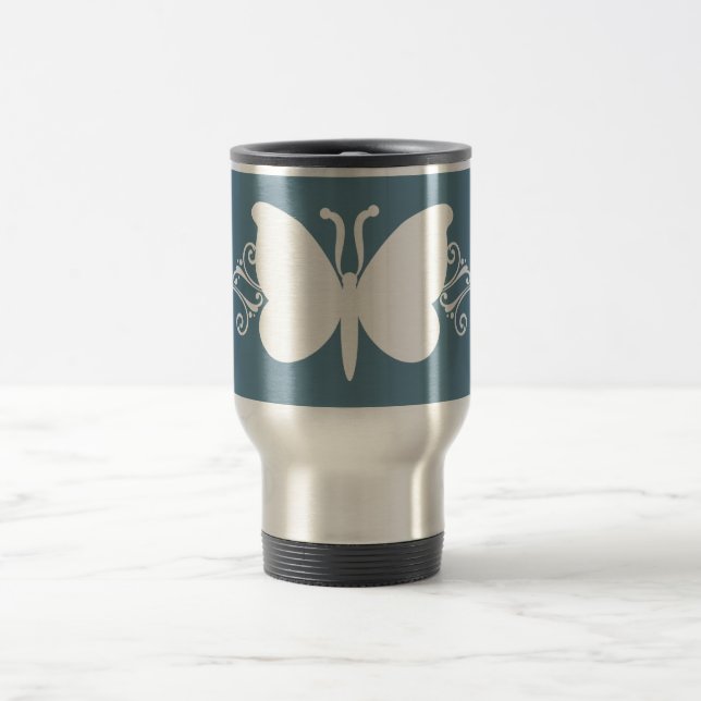 Faded Blue Butterfly Swirls Mug (Center)