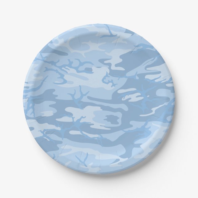 Faded Blue Camo Paper Plate (Front)