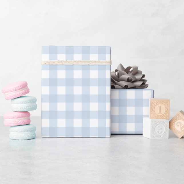 Faded Blue Denim Coloured Classic Gingham Pattern Wrapping Paper (Baby Shower)