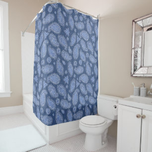 Faded Blue Denim Paisley Shower Curtain