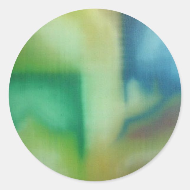 Faded Blue & Green Abstract Oil Painting Classic Round Sticker (Front)
