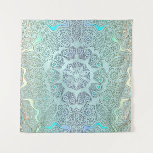 Faded Blue Grey Mandala Wall Tapestry