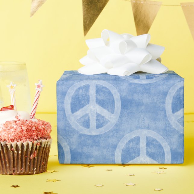Faded Blue Peace Sign Pattern Wrapping Paper (Birthday Party)