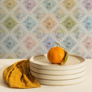 Faded Bohemian Diamond Multicolored Tiles Wallpaper