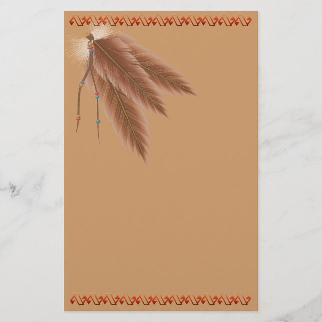 Faded Brown Feathers Stationery (Front)