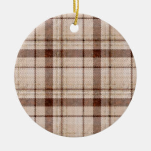 Faded Brown Tone Plaid Christmas Ornament