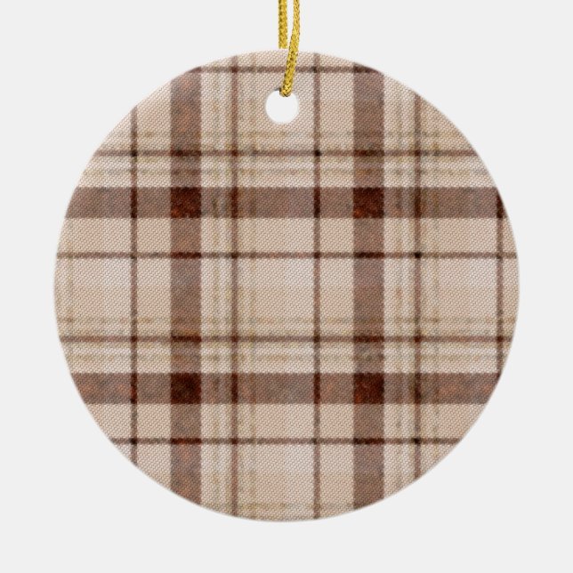 Faded Brown Tone Plaid Christmas Ornament (Front)
