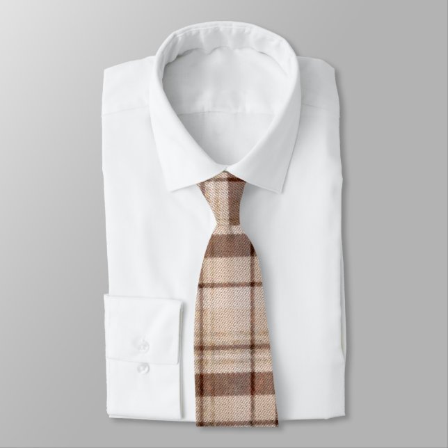 Faded Brown Tone Plaid Tie (Tied)