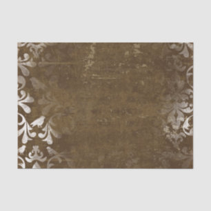 Faded Chic Brown White Vintage Damask Pattern Tissue Paper