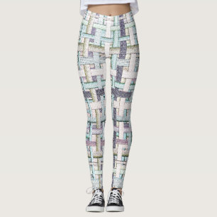 Faded coloured 'chess' in cloth or canvas look leggings