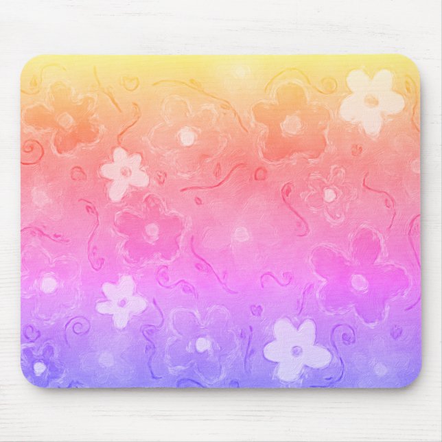 Faded Colourful Flowers Mouse Mat (Front)