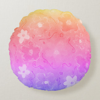 Faded Colourful Flowers  Round Cushion