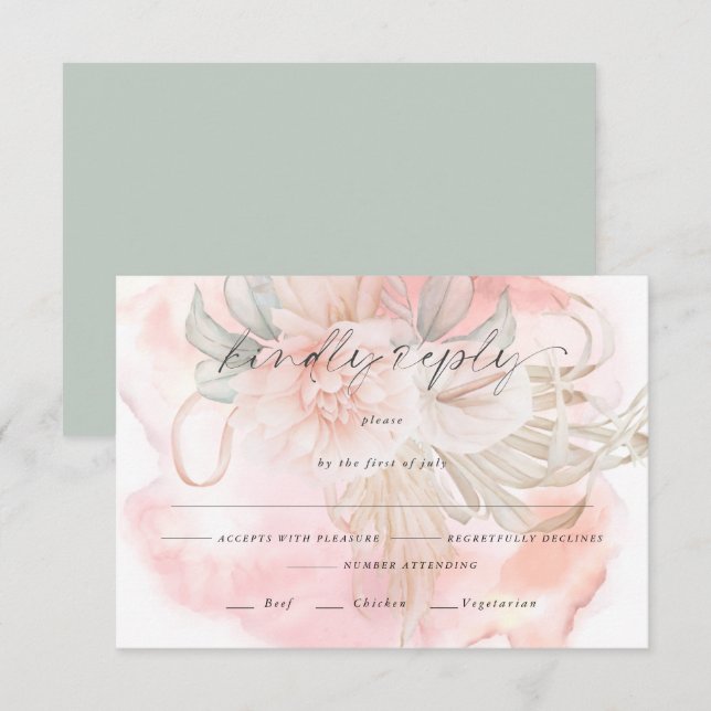 Faded Coral Rose Floral Meal Choice RSVP (Front/Back)