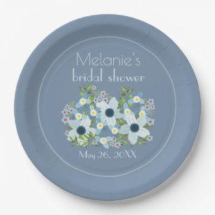 Faded Denim Blue Floral Centerpiece Paper Plate