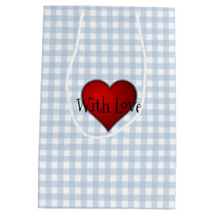 Faded Denim Blue Gingham Red heart With Love Medium Gift Bag
