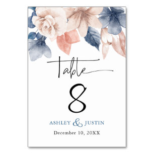 Faded denim & blush stylish florals Table Card