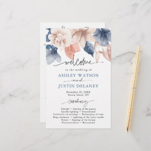 Faded denim & blush stylish Wedding Programme