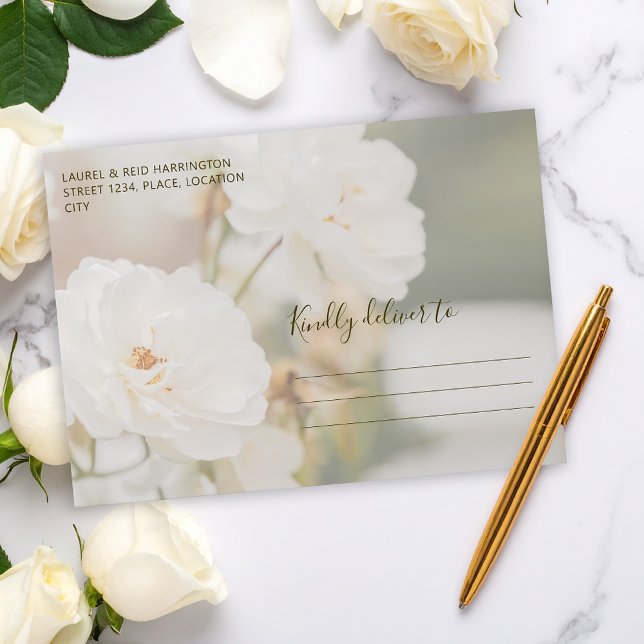 Faded Dreamy White Rose Photo Custom Wedding Envelope (Creator Uploaded)