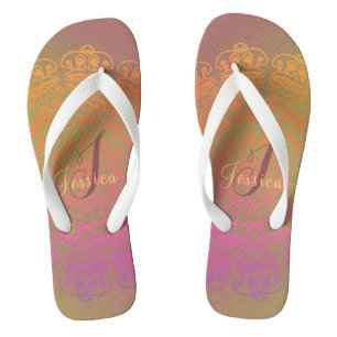 Faded Earth-toned Monogram Mandala  Flip Flops