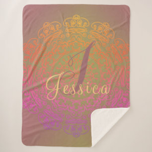 Faded Earth-toned Monogram Mandala Sherpa Blanket