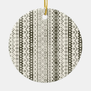 Faded Fair Isle Knit Watercolor Cabincore black Ceramic Tree Decoration