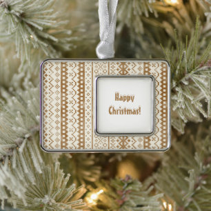 Faded Fair Isle Knit Watercolor Cabincore brown Silver Plated Framed Ornament