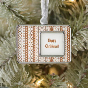 Faded Fair Isle Knit Watercolor Cabincore orange Silver Plated Framed Ornament
